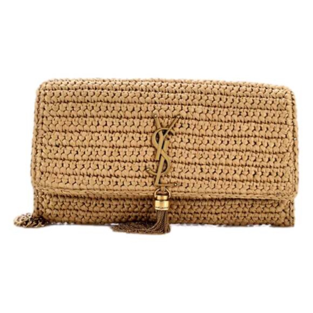 Saint Laurent  YSL Beige Raffia Woven Crossbody